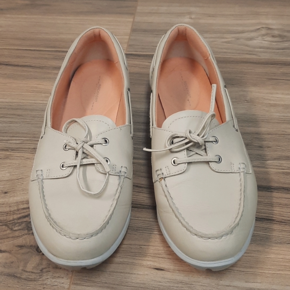 Rockport Ivory Leather Loafer Boat Shoes Size 10